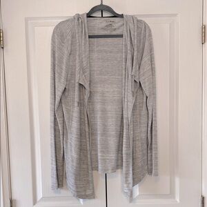 L.L. Bean Gray Open Front Hooded Cardigan | Lightweight Draped Layering Sweater
